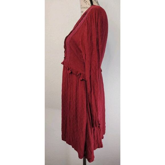 Coco Jaimeson Babydoll Mini Dress Sz Medium V Neck Long Sleeves Cottage Burgundy - Picture 7 of 10